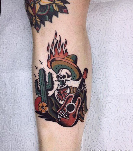 欧美school风格的小骷髅纹身图案