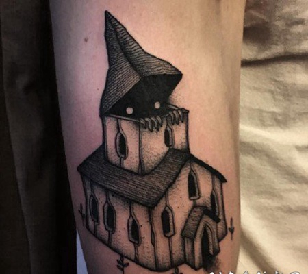 怪异房子主题的小黑屋纹身图片作品
