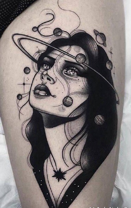 black work的1暗黑色女郎纹身图片