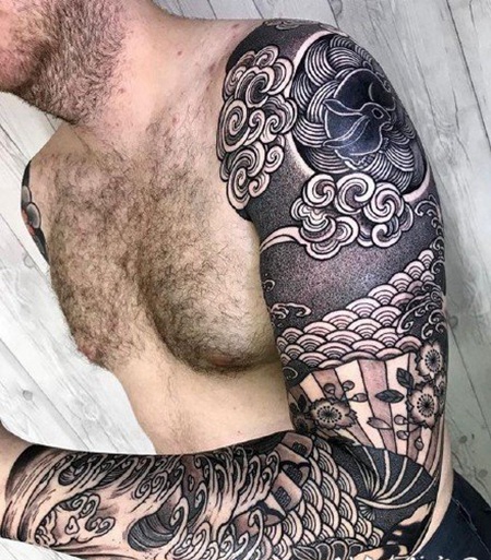 黑臂纹身 硬核线条的包臂纹身图案