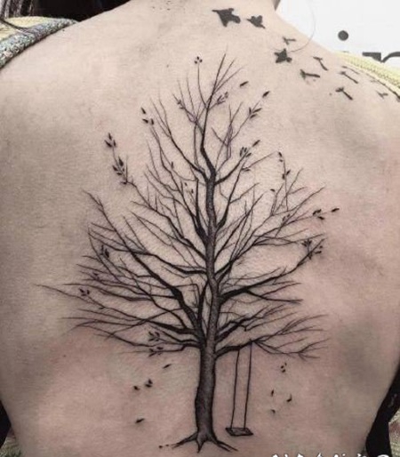 树纹身 黑色的好看的树纹身图案作品