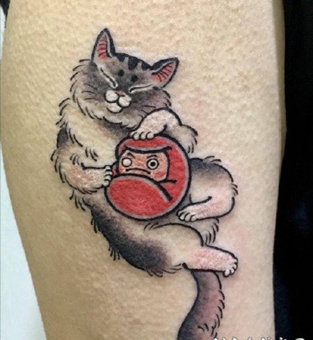 日式猫刺青 有趣的日式刺青大猫纹身图片