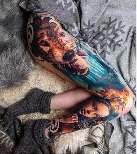 纹身花腿 帅气的大面积大花腿纹身作品欣赏