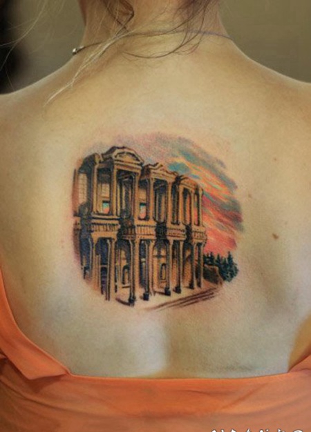 房子纹身 纪念房子和建筑的纹身作品图