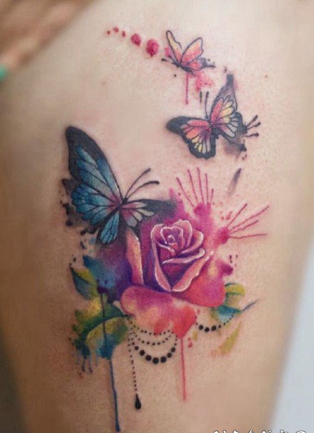 纹身蝴蝶图 小清新的水彩蝴蝶纹身图片