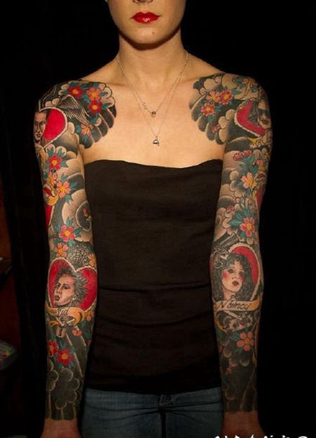 女性花臂纹身 帅气的女性大花臂纹身作品欣赏