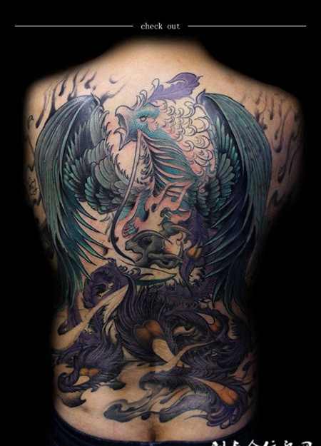 涅槃重生，满背凤凰霸气纹身