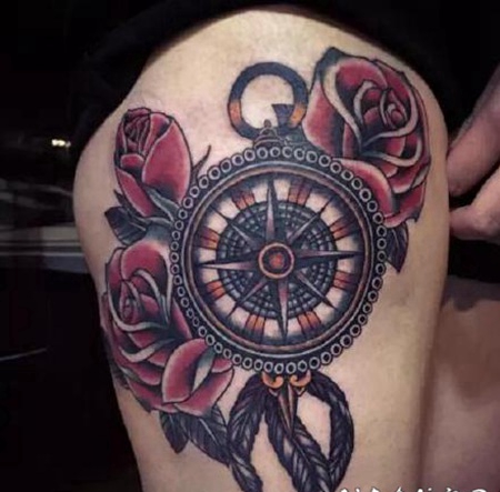 罗盘纹身 漂亮精致的罗盘指南针纹身图案