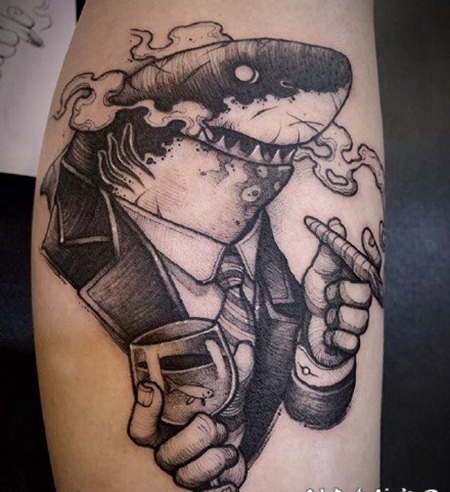 日本元素的好看的黑白纹身图片