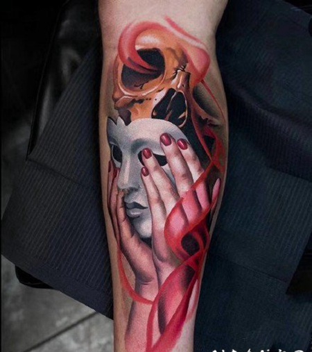 欧美的大腿彩色写实女郎纹身作品图片