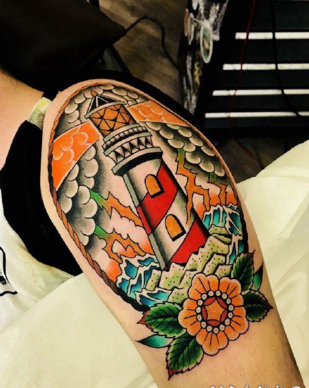 纹身灯塔图片 漂亮的灯塔主题纹身图片