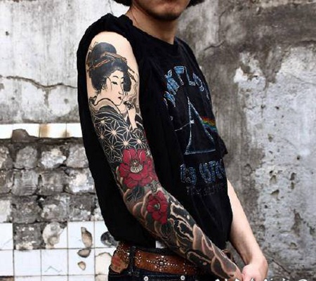 传统男士花臂写实纹身图案