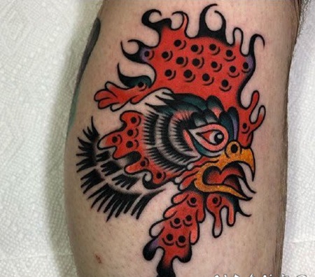 结合oldschool和newschool的公鸡纹身