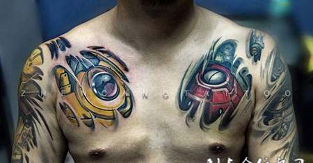 勇者之心，半甲撕皮机甲纹身