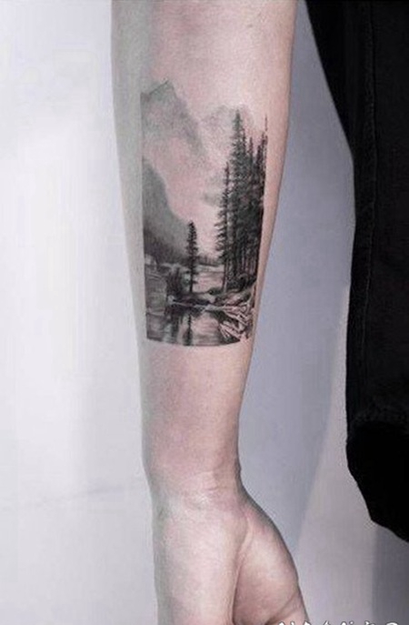 黑灰色的1小清新山水风景纹身图片