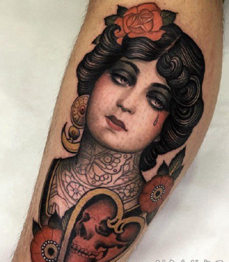 oldschool风格的欧美复古女郎纹身图片