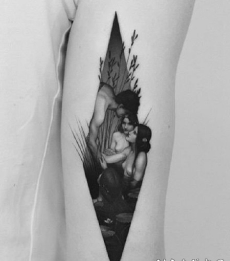 经典的艺术写实古典绘画的纹身图案