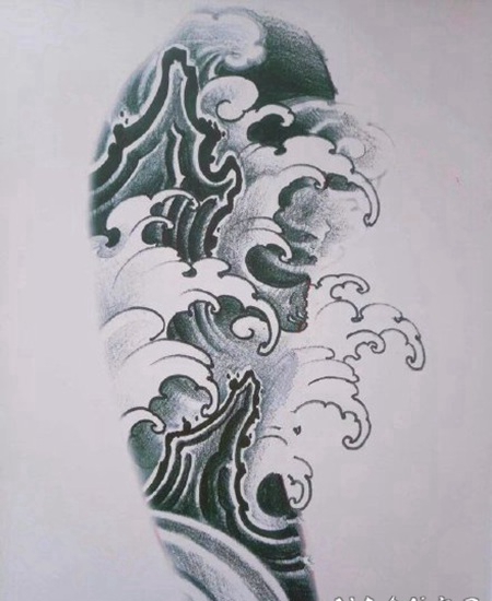 纹身浪花花臂和花腿作品