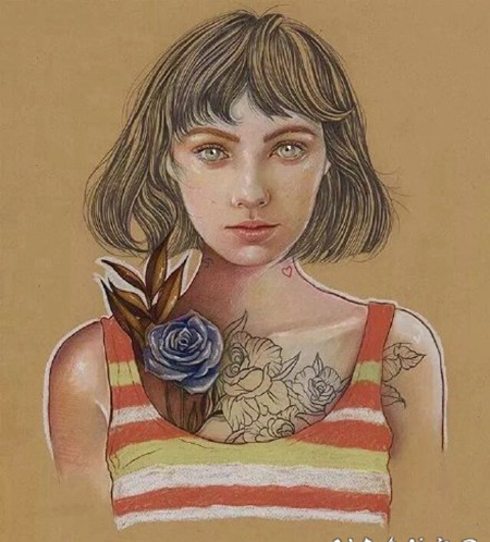 素描插画纹身女郎-西班牙艺术家Elena Pancorbo作品