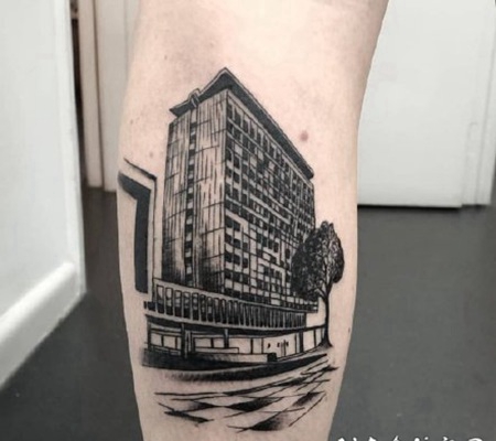 9组黑灰色的建筑纹身作品图片