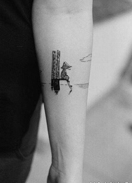 山水纹身 小清新写意山水纹身图案