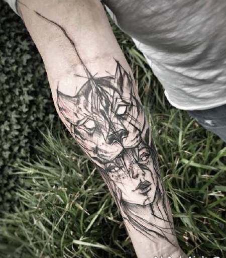 适合男性小臂的帅气点线纹身作品图案