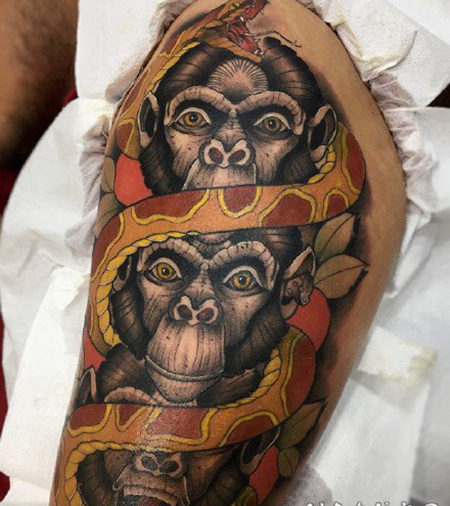 猩猩纹身 不同风格的猩猩猴子纹身图片