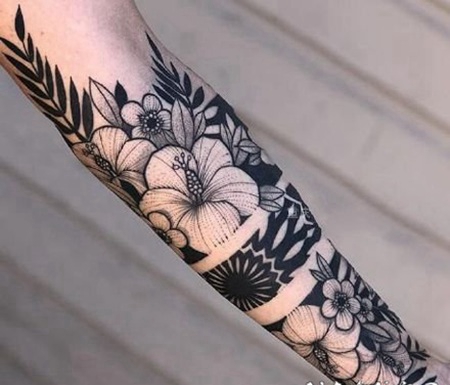 好看的黑灰色包小臂梵花纹身图案