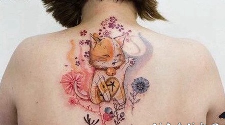 可爱的招财猫刺青纹身图片