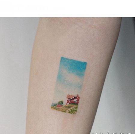 1治愈系的方形和圆形里的小风景纹身图片