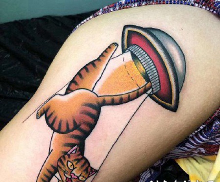 oldschool小猫咪纹身 school风格的猫主题纹身图片