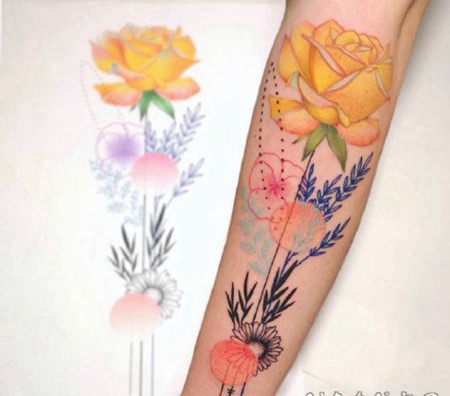 花卉纹身 唯美的小清新水彩花朵纹身图片