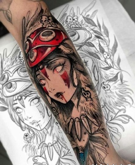 重彩色的包臂女郎人物纹身图片