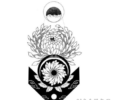 图腾梵花纹身 黑色的曼陀罗梵花图腾纹身图案