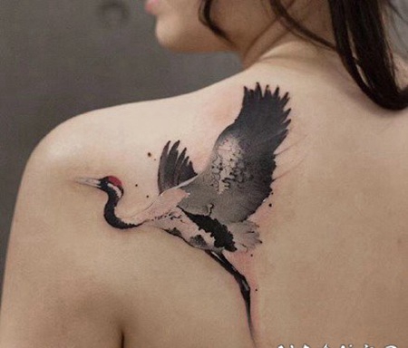 仙鹤纹身 水墨中国风的仙鹤纹身图片