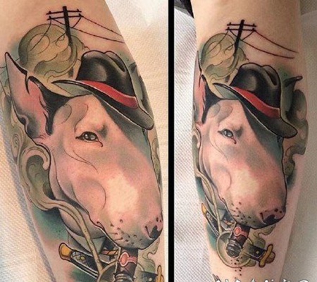 萌狗纹身 很萌的newschool彩色狗狗纹身图片