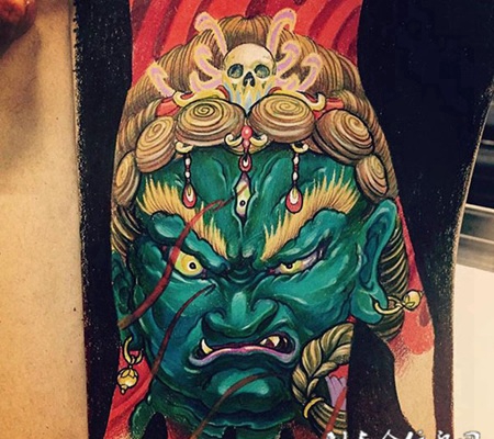 霸气外露，不动明王手臂彩绘纹身