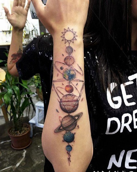 星球宇宙纹身 经典的点刺星球纹身图案