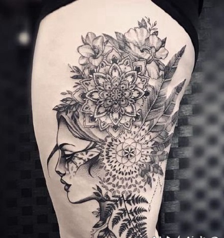 曼陀罗女人纹身 女郎和曼陀罗搭配的纹身图案