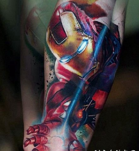 漫威角色黑豹-蜘蛛侠-钢铁侠-雷神-绿巨人等英雄纹身作品