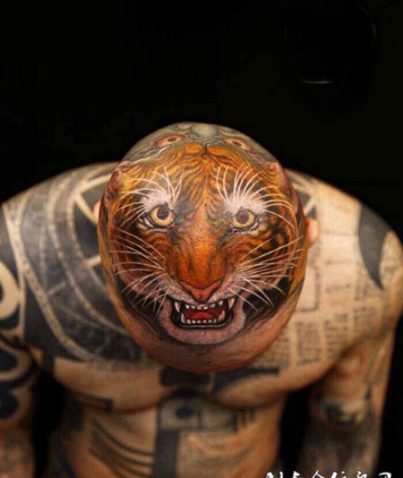百兽虎为王，头部个性虎头彩绘纹身