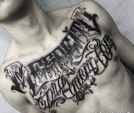 纹身花体字 暗黑色的漂亮花体字纹身作品图片