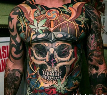 骷髅人物纹身 色调沉闷骇人的骷髅人物纹身图案