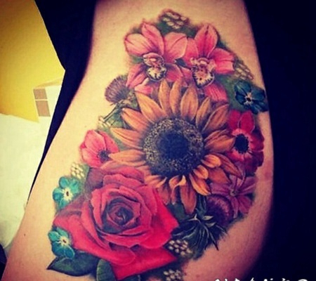 向日葵纹身图 彩绘纹身植物漂亮的向日葵纹身图案