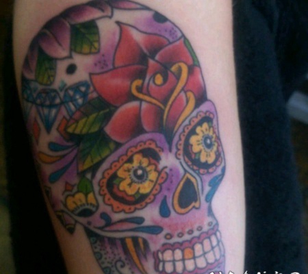 骷髅头纹身图案 彩色纹身创意花骷髅头纹身图案