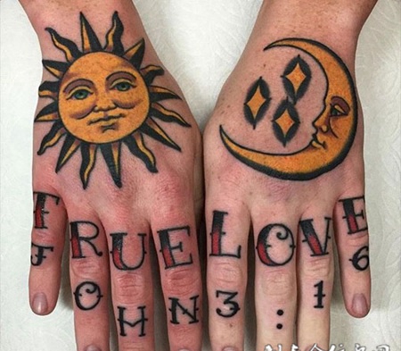 浩瀚星月，宇宙无边，手腕日月字母纹身