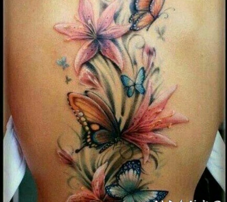 彩色花朵纹身图案 唯美精致的彩色花朵纹身图案