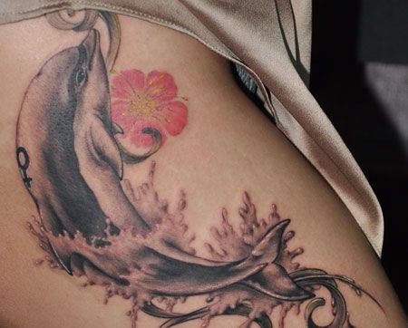 大腿性感海豚纹身图案