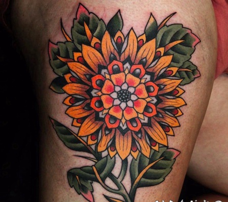 向日葵纹身图案 彩绘纹身植物的向日葵纹身图案
