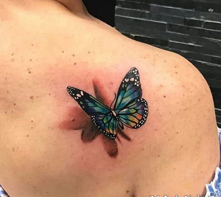 蝴蝶纹身图案 多彩多姿的彩绘纹身花朵和蝴蝶纹身图案